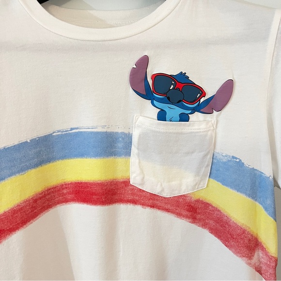 Disney Lilo & Stitch White Short Sleeve Tee with Rainbow Detail Across Chest - Picture 2 of 7